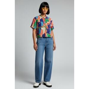 Women’s Funky Crinkly Cotton Colorful Cropped  Blouse Summer Vacation Quirky S